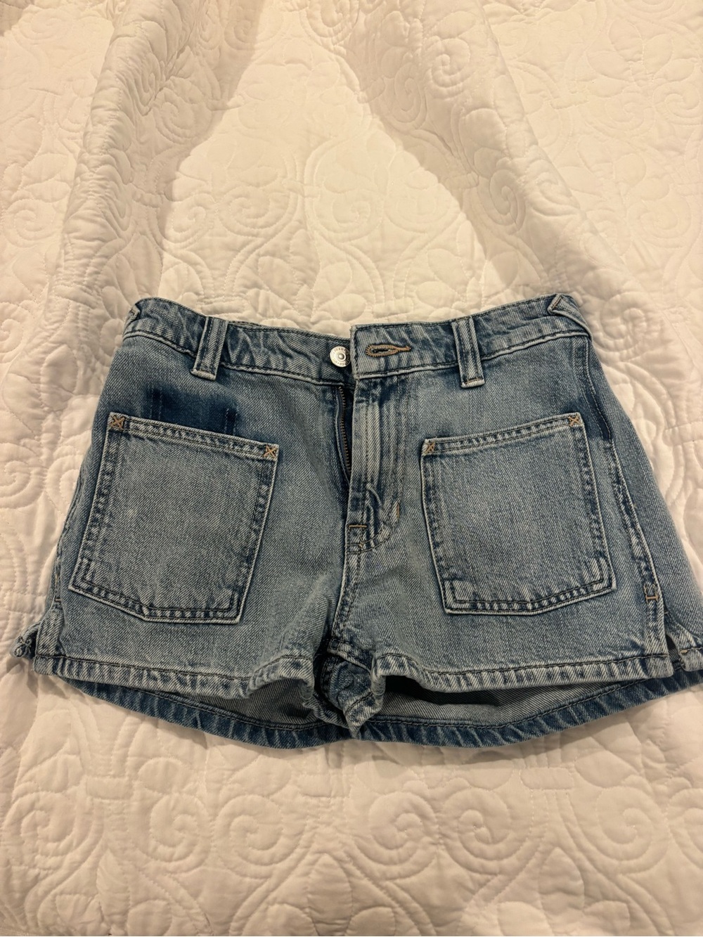 We The Free Light Blue Denim Patch-Pocket Shorts